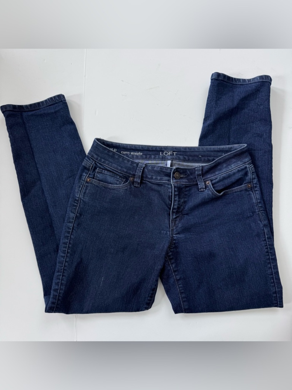 LOFT Curvy Straight Jeans - Dark Indigo Blue